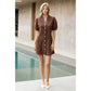 Puff Sleeve V-Neck Button Up Suede Dress