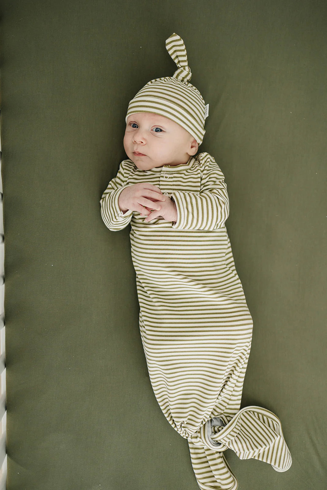 Newborn Knot Hat- Olive Stripe