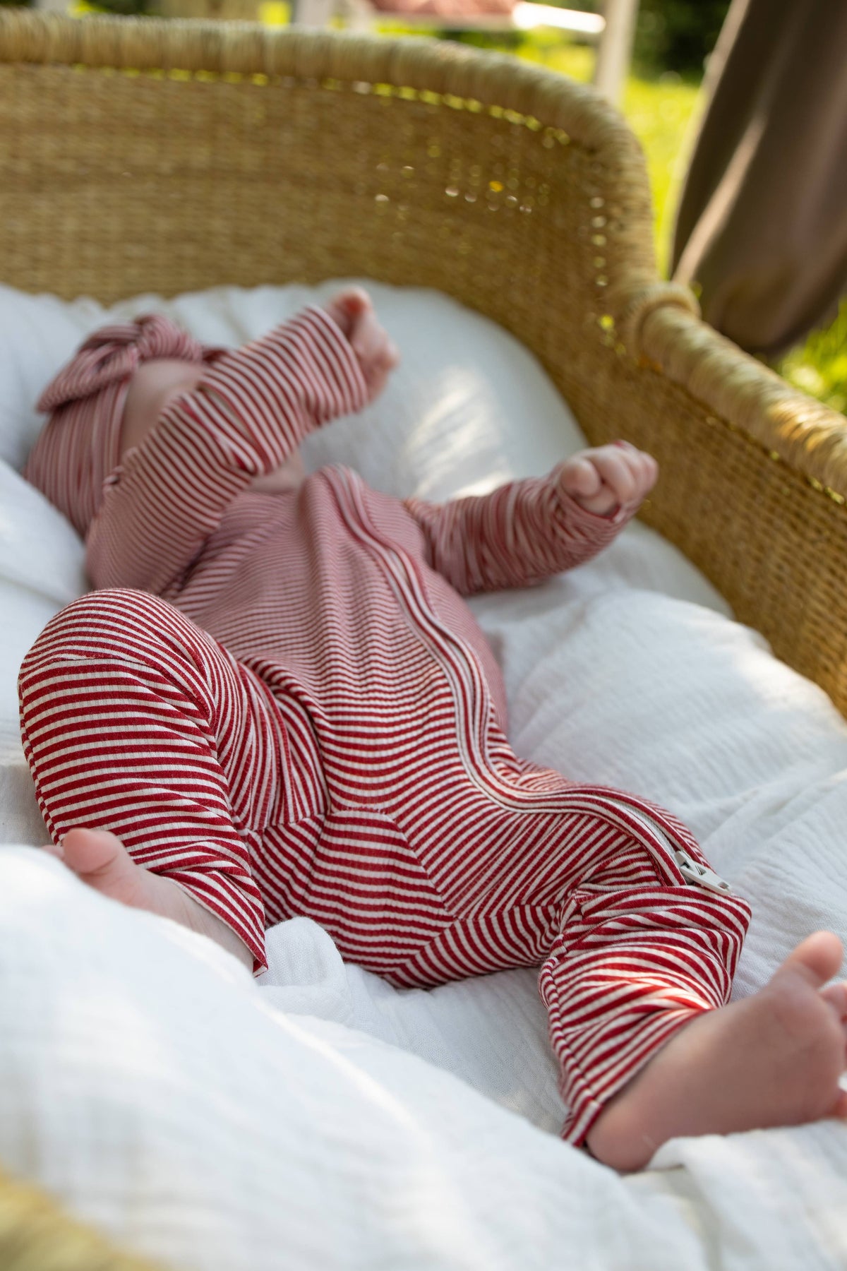 Bamboo Zip Pajamas- Peppermint Stripe Ribbed