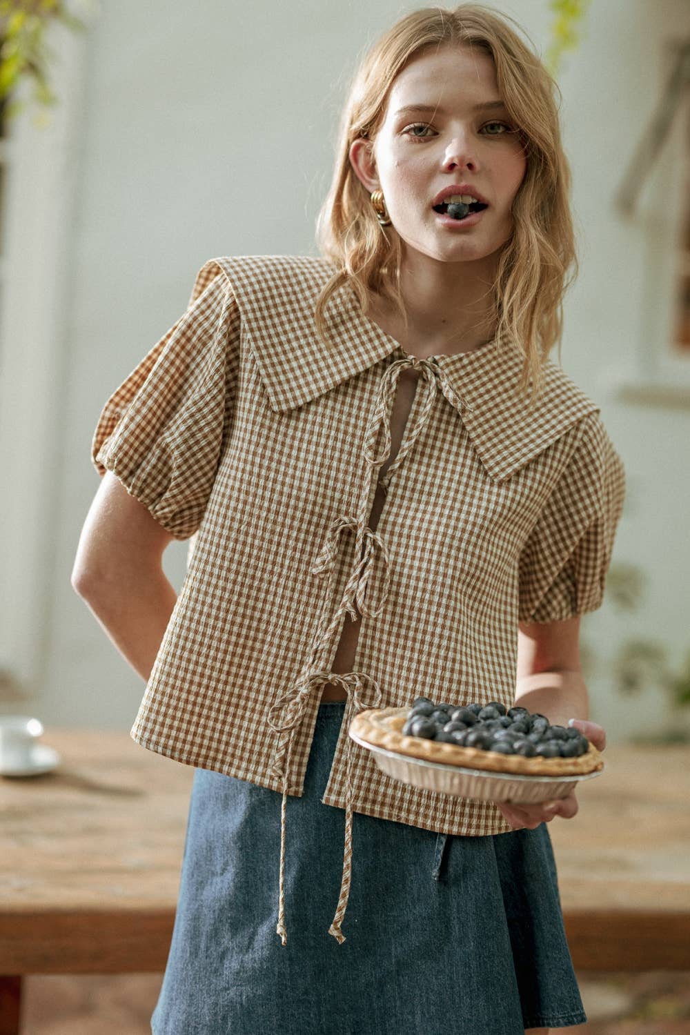 Front Tie Gingham Top