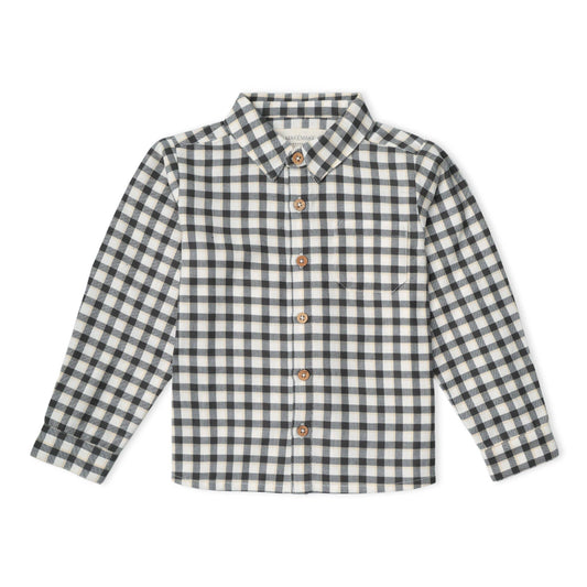 Organic Collared Long Sleeve Shirt - Charcoal Plaid