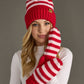 Red & Pink Striped Pom Hat