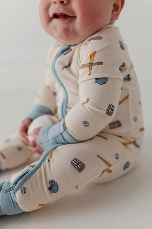 Long Sleeve Zip Romper- Baseball