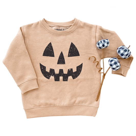 Pumpkin Smiley Sweatshirt- Tan