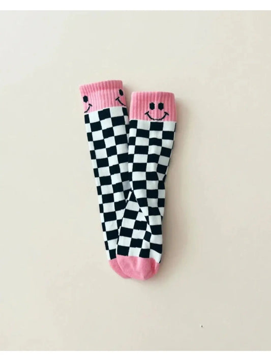 Checkered Smiley Socks | Pink - Lulie