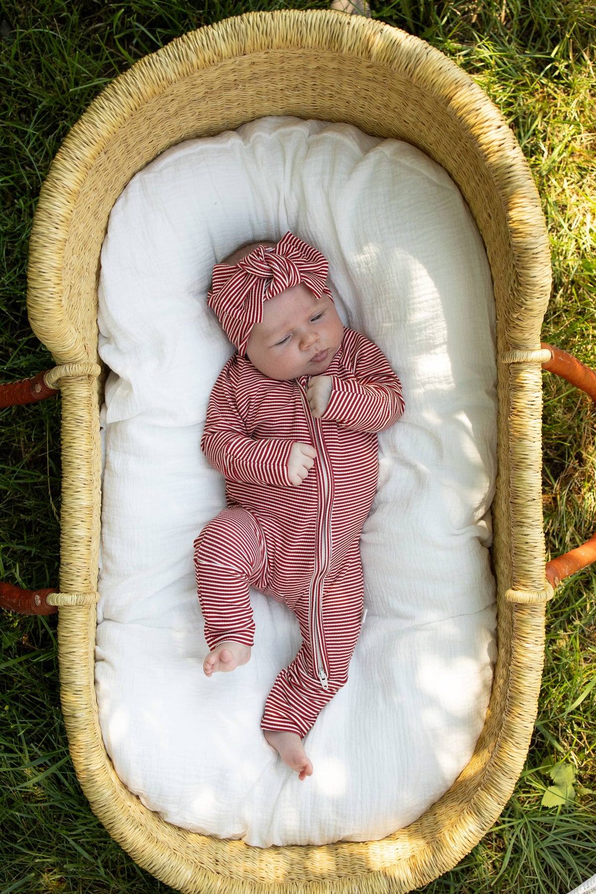 Bamboo Zip Pajamas- Peppermint Stripe Ribbed