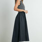 Striped Sleeveless Dress with Pockets - Black