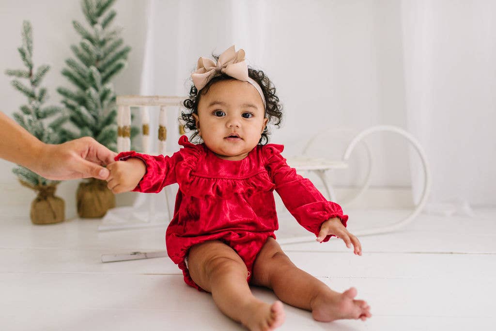 Hayley Romper- Red Crushed Velvet