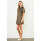 Puff Sleeve V-Neck Button Up Suede Dress