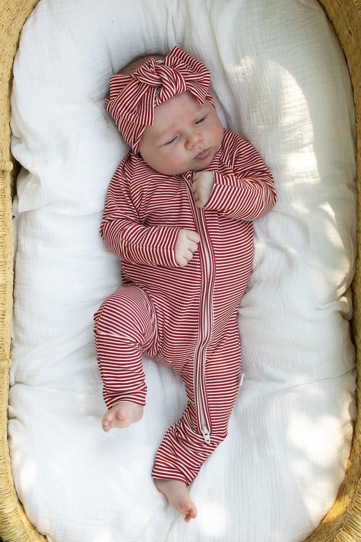 Bamboo Zip Pajamas- Peppermint Stripe Ribbed
