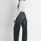 Raw Hem Barrel Jean- Washed Black