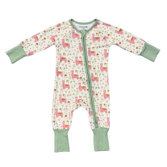 Long Sleeve Zip Romper- Llamas