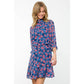 Blue Flower Print Flutter Sleeve Dress