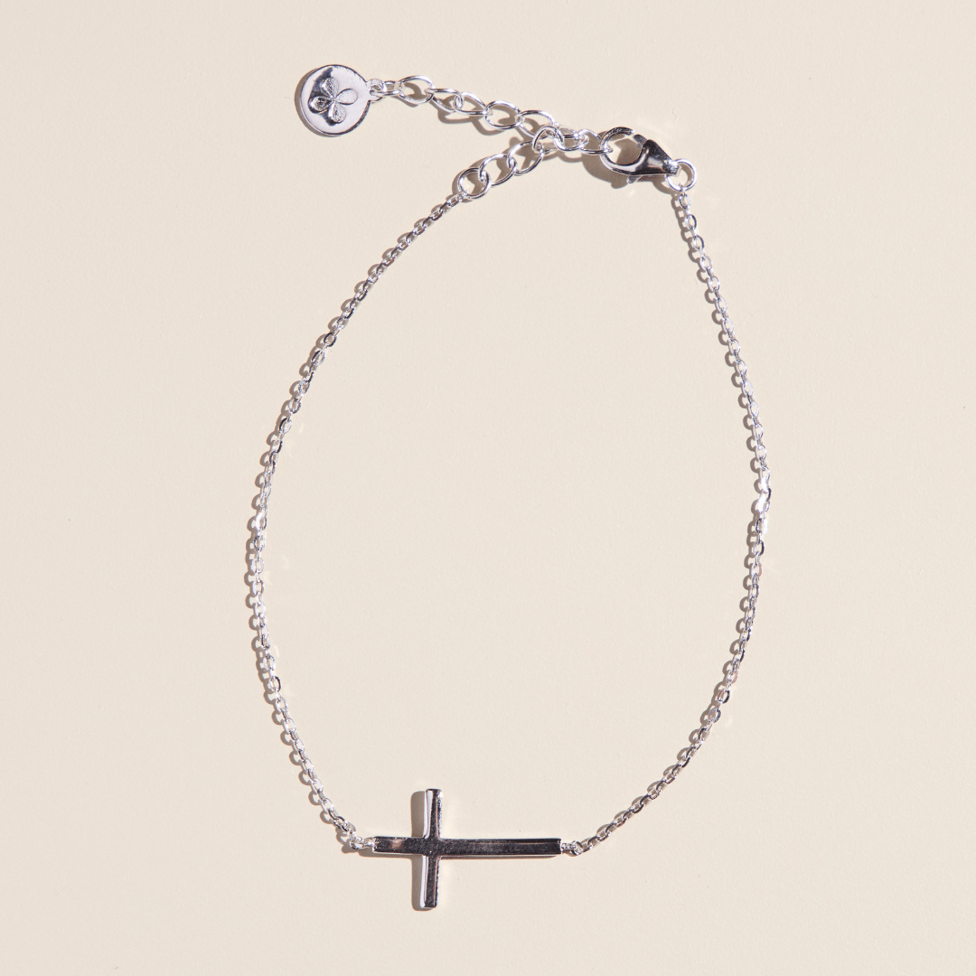 Silver Waterproof Sideways Cross Bracelet