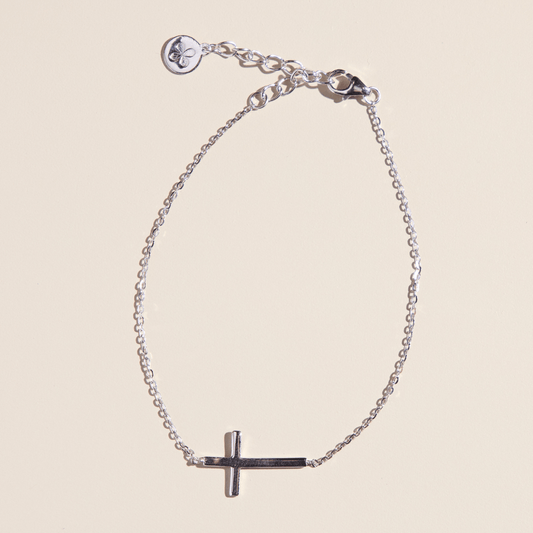Silver Waterproof Sideways Cross Bracelet
