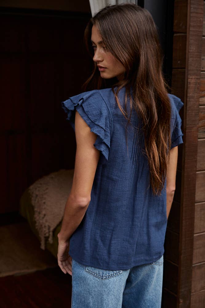 Button V-Neck Short Sleeve Top
