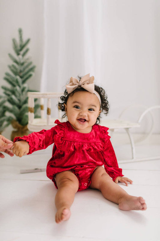 Hayley Romper- Red Crushed Velvet