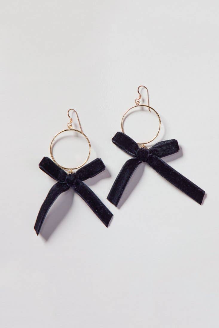Black Clara Velvet Bow Hoop Earrings