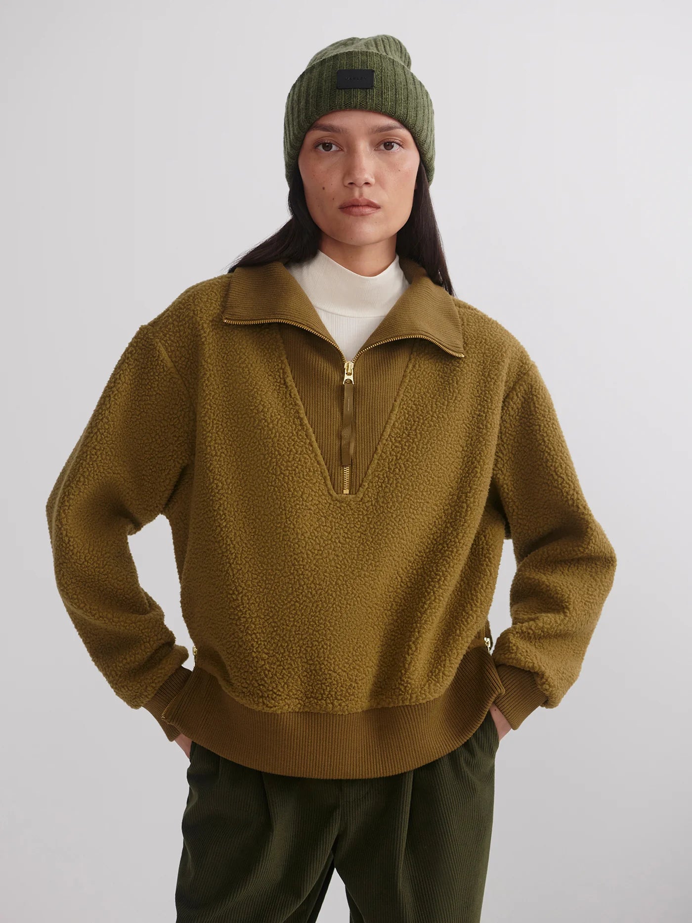 Jaylin Half-Zip Fleece- Olive Leaf