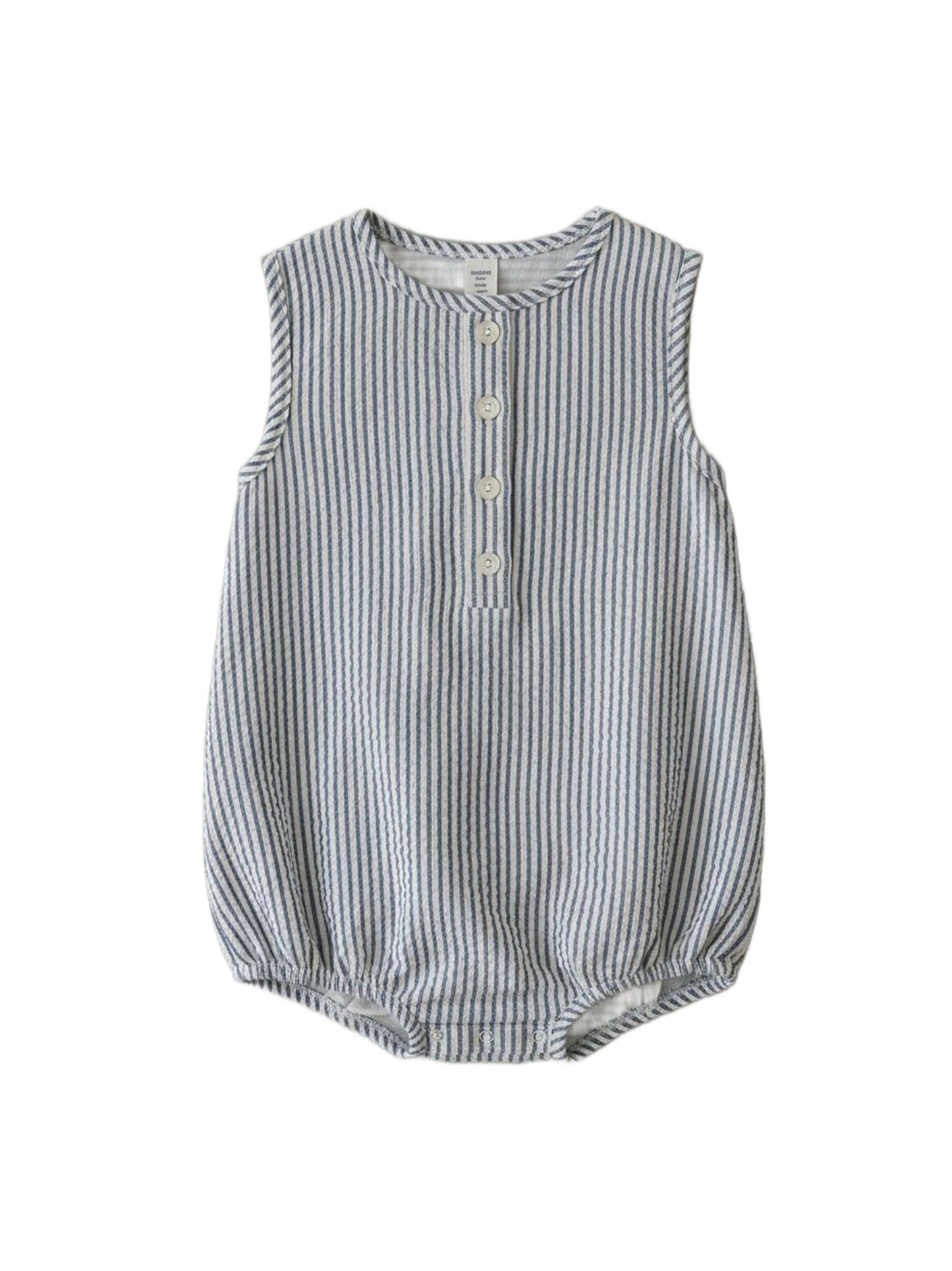 Wren Seersucker Bubble Romper - Shore Stripe / Sea