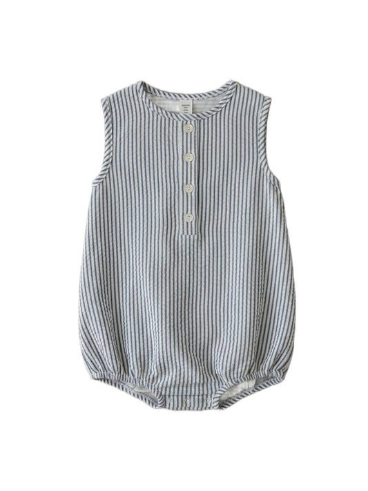 Wren Seersucker Bubble Romper - Shore Stripe / Sea