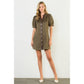 Puff Sleeve V-Neck Button Up Suede Dress