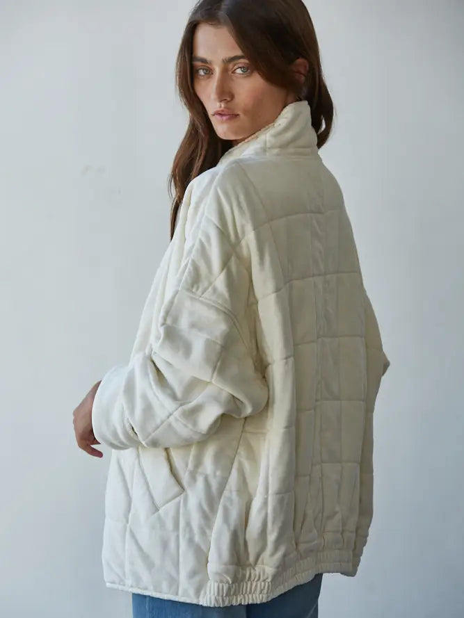 Quilted Knit Mineral Washed Jacket- Cream