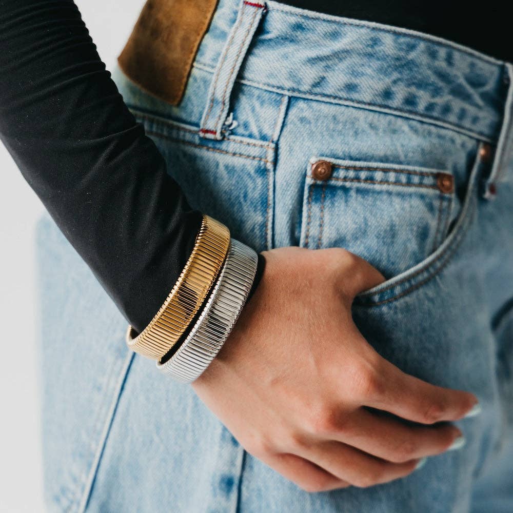 Chunky Statement Bangle Bracelet - Silver- Waterproof