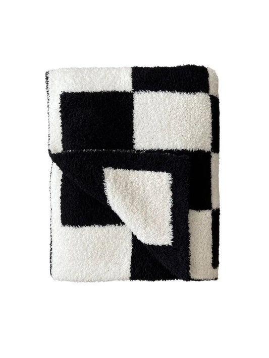 Checkered Plush Blanket | Black - Lulie
