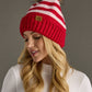 Red & Pink Striped Pom Hat
