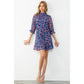 Blue Flower Print Flutter Sleeve Dress