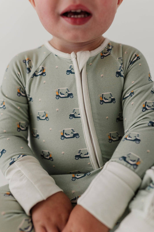 Long Sleeve Zip Romper- Golf Cart