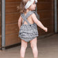Baby Girls Navy Micro Stripe Woven Pinafore Cross-Back Bubble Romper