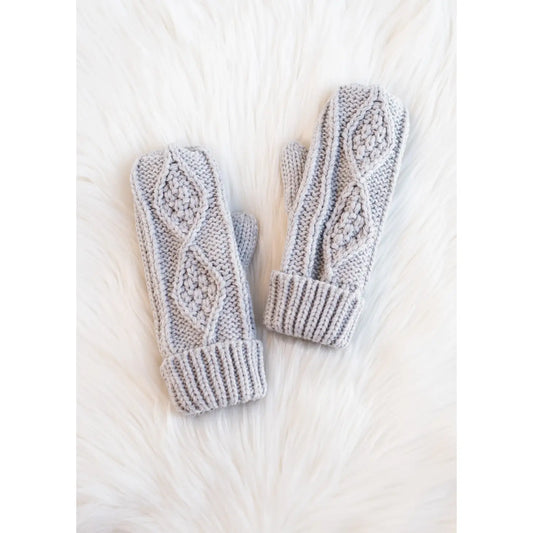 Light Grey Cable Knit Mittens