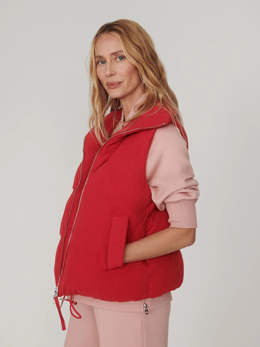 Lilah Cord Puffer Gilet- Pink Begonia