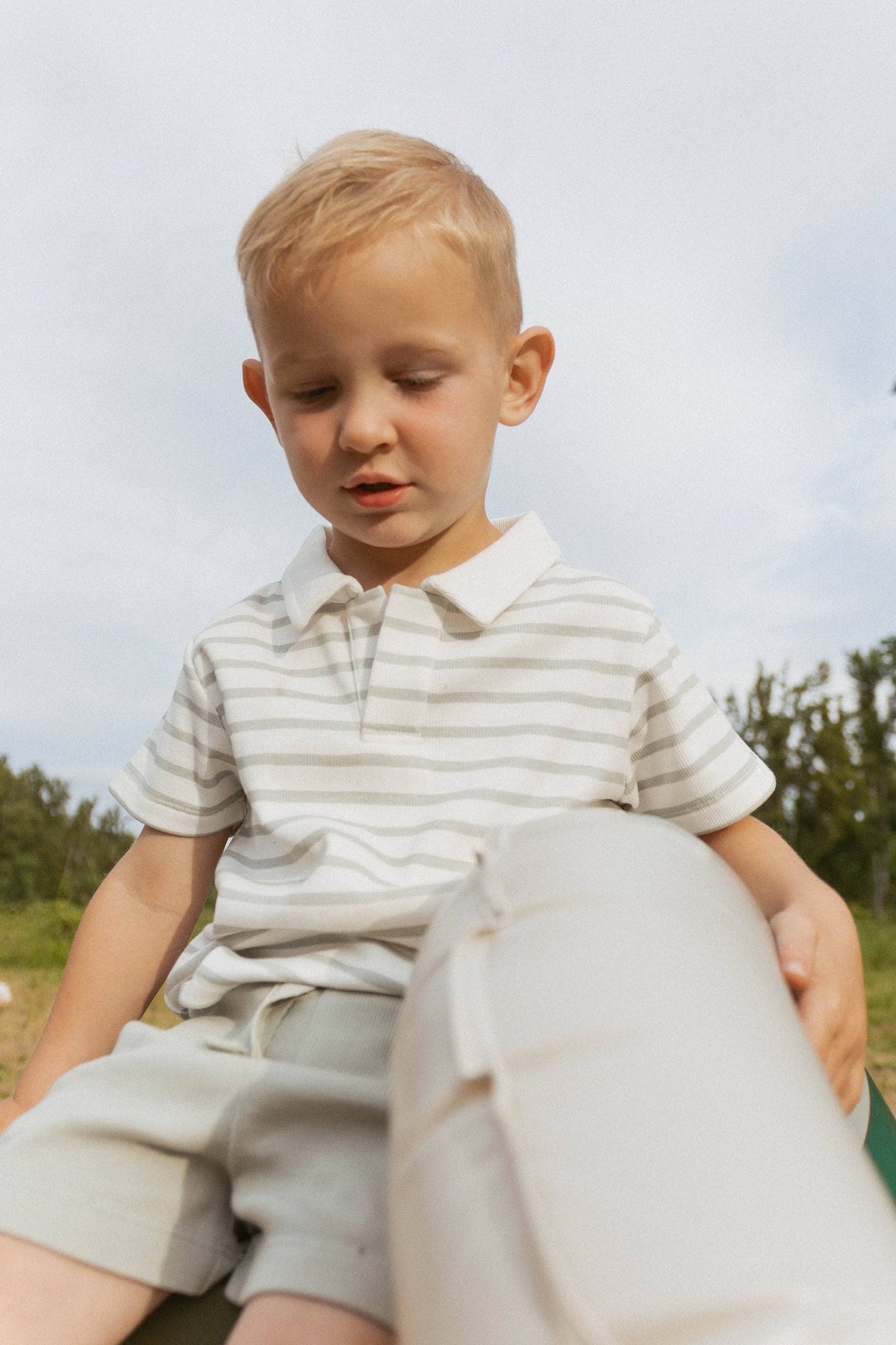Organic Collar Tee & Shorts Set - Fog Stripes