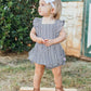 Baby Girls Navy Micro Stripe Woven Pinafore Cross-Back Bubble Romper
