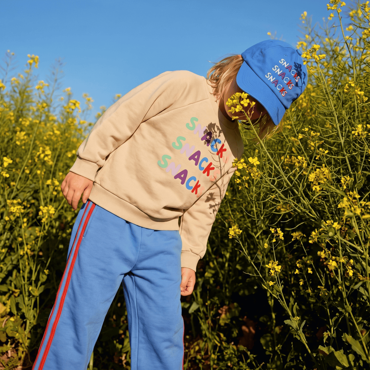 Organic Track Pant- Cornflower/Tomato