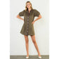 Puff Sleeve V-Neck Button Up Suede Dress