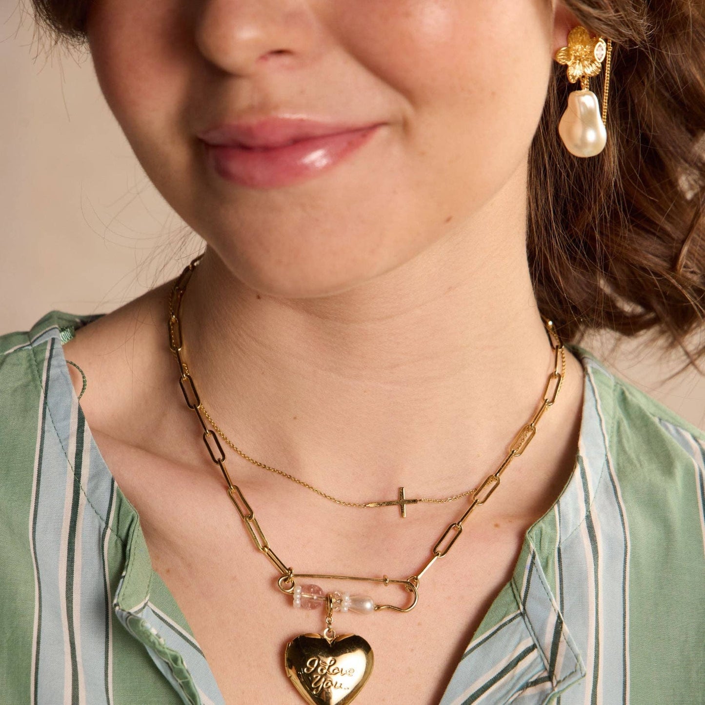 Gold Waterproof Sideways Cross Necklace