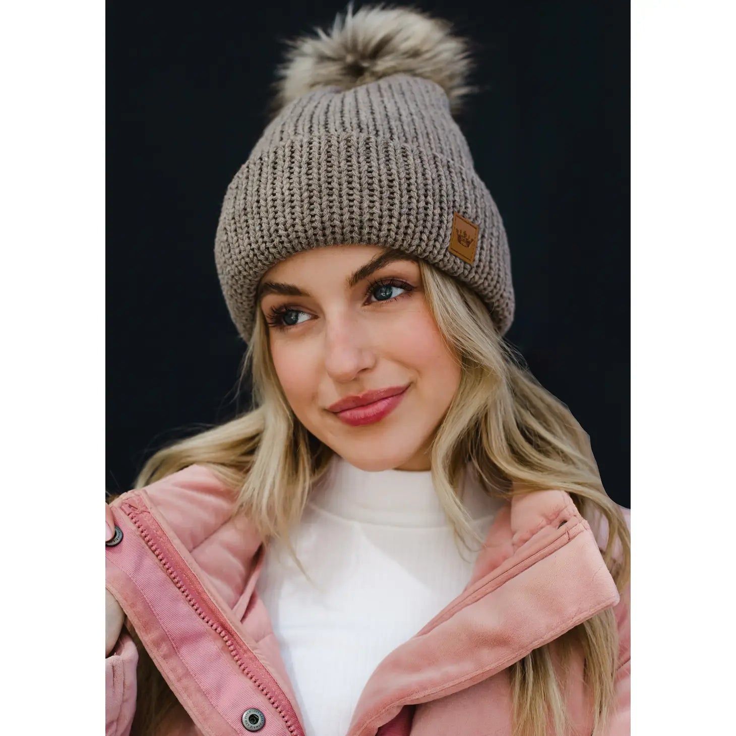 Mocha Cable Knit Pom Hat - Lulie