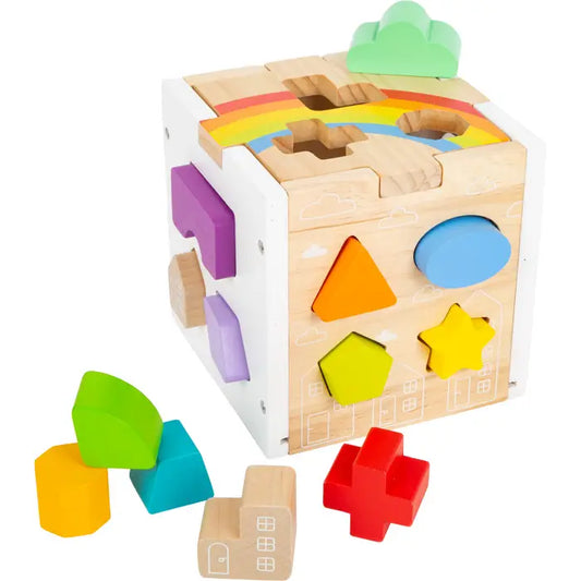 Wooden Toys Rainbow Shape Sorter Cube Playset