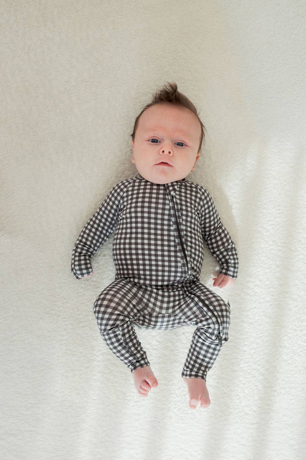 Bamboo Zip Pajamas- Green Gingham