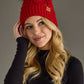 Red Cable Knit Pom Hat