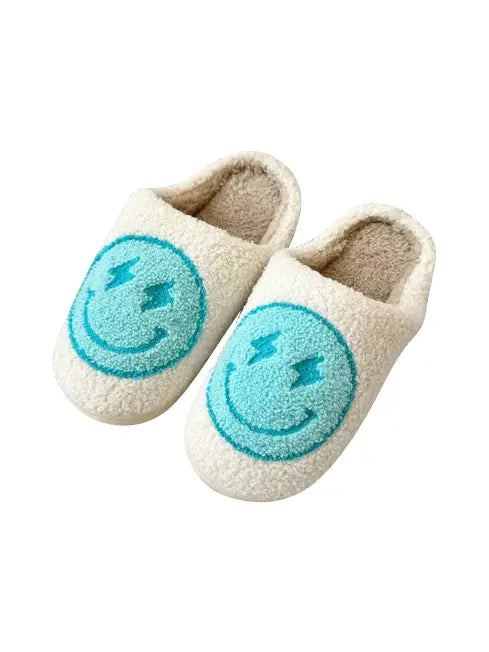 Happy Face Slippers w/ Lightning Bolt Eyes- Blue