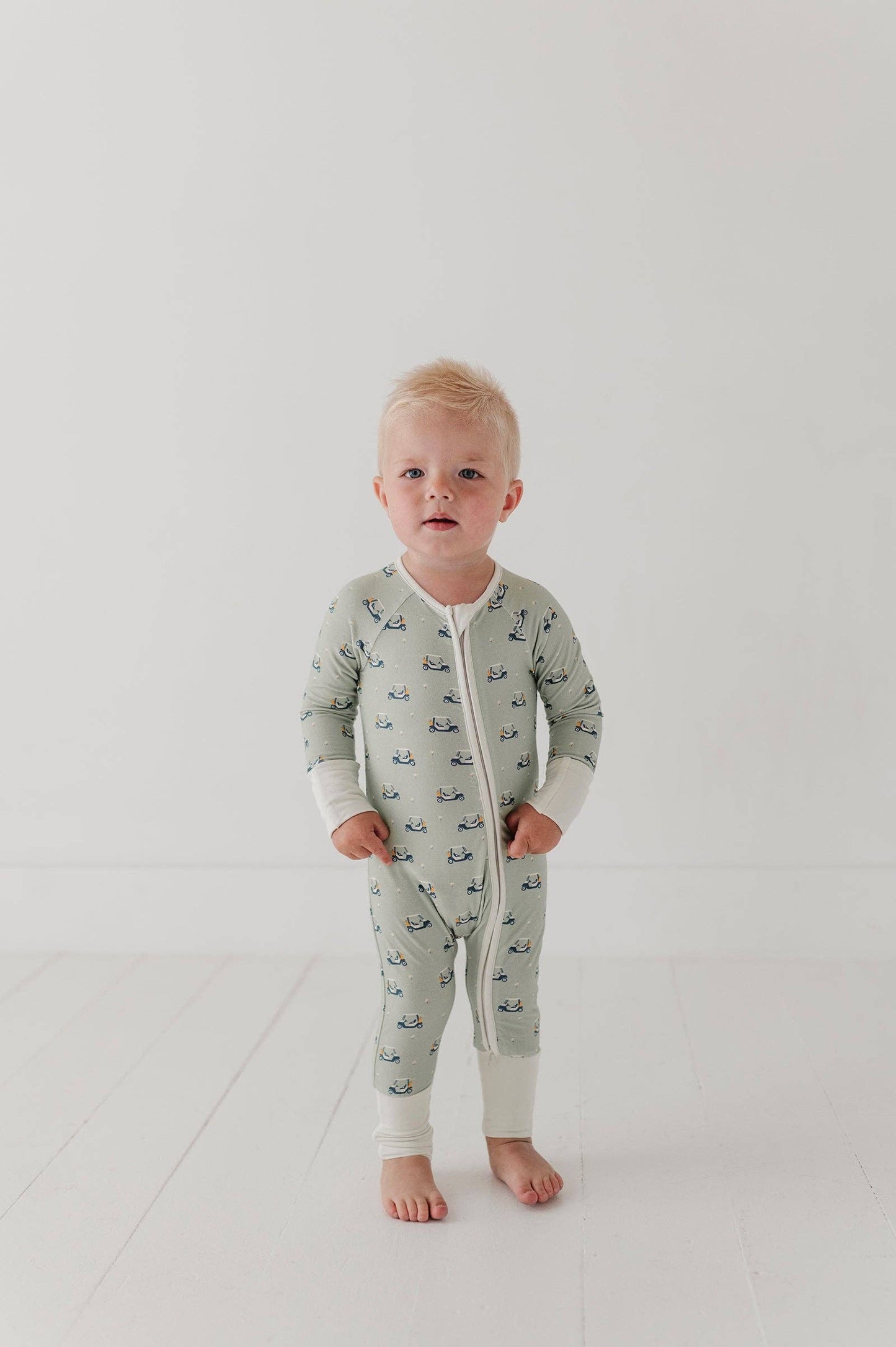 Long Sleeve Zip Romper- Golf Cart