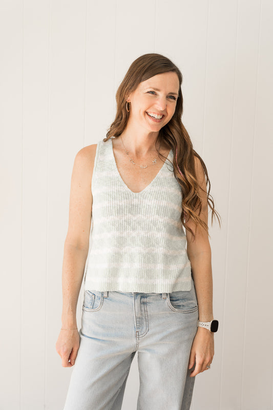 Cotton Striped V-Neck Sleeveless Top