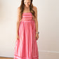 Woven Cotton Striped Square Flare Midi Dress