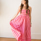 Woven Cotton Striped Square Flare Midi Dress