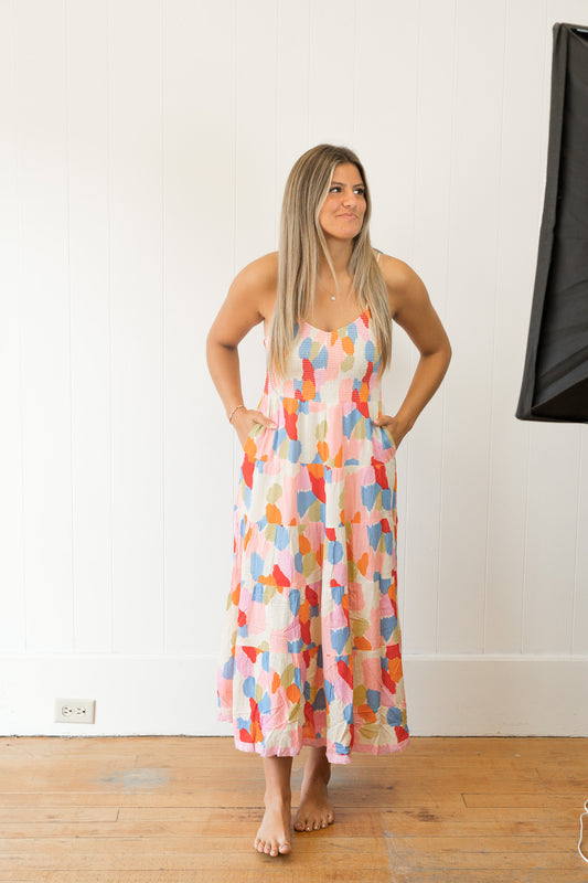 THML Smocked multicolor maxi dress